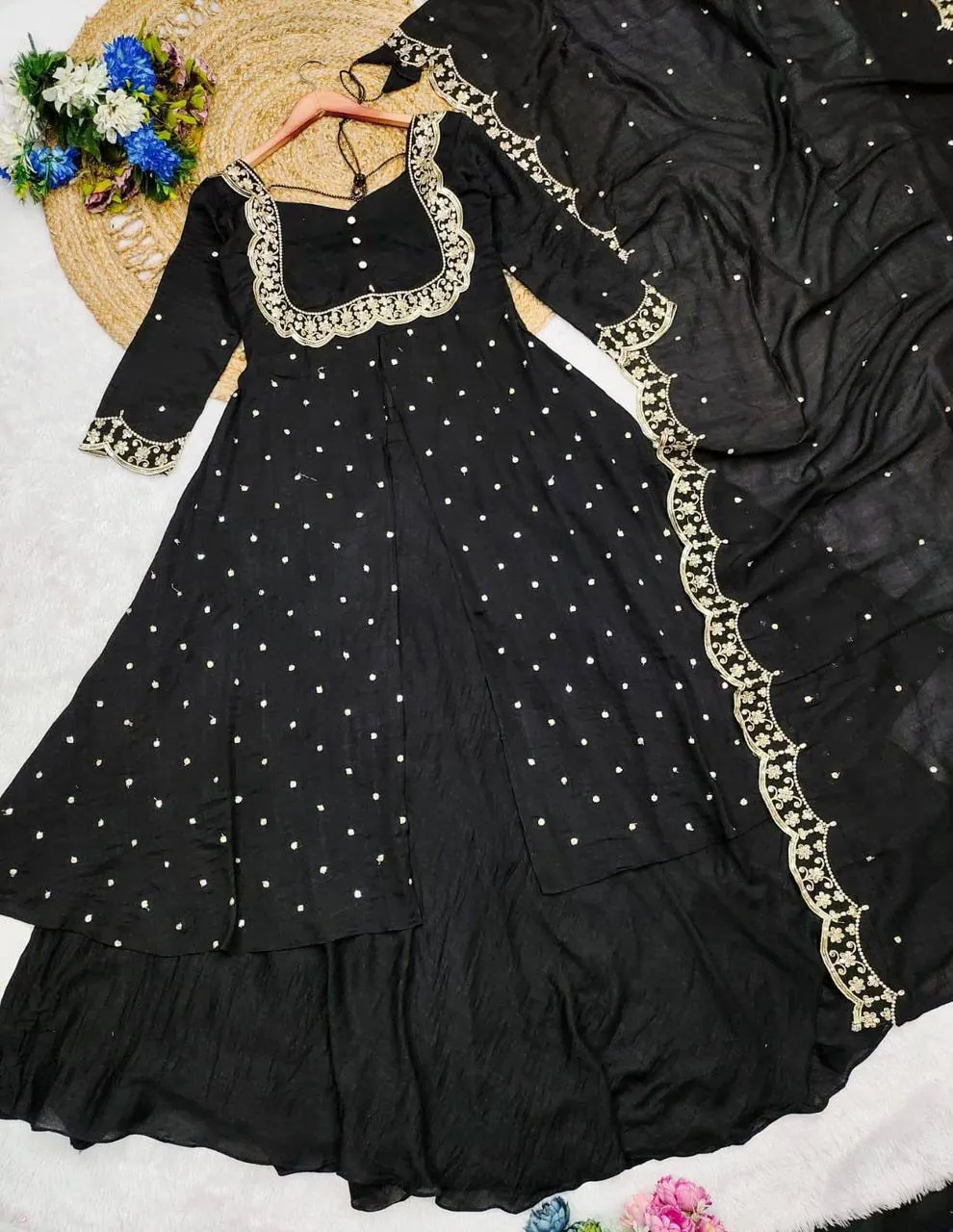 Black Embroidered Anarkali Suit