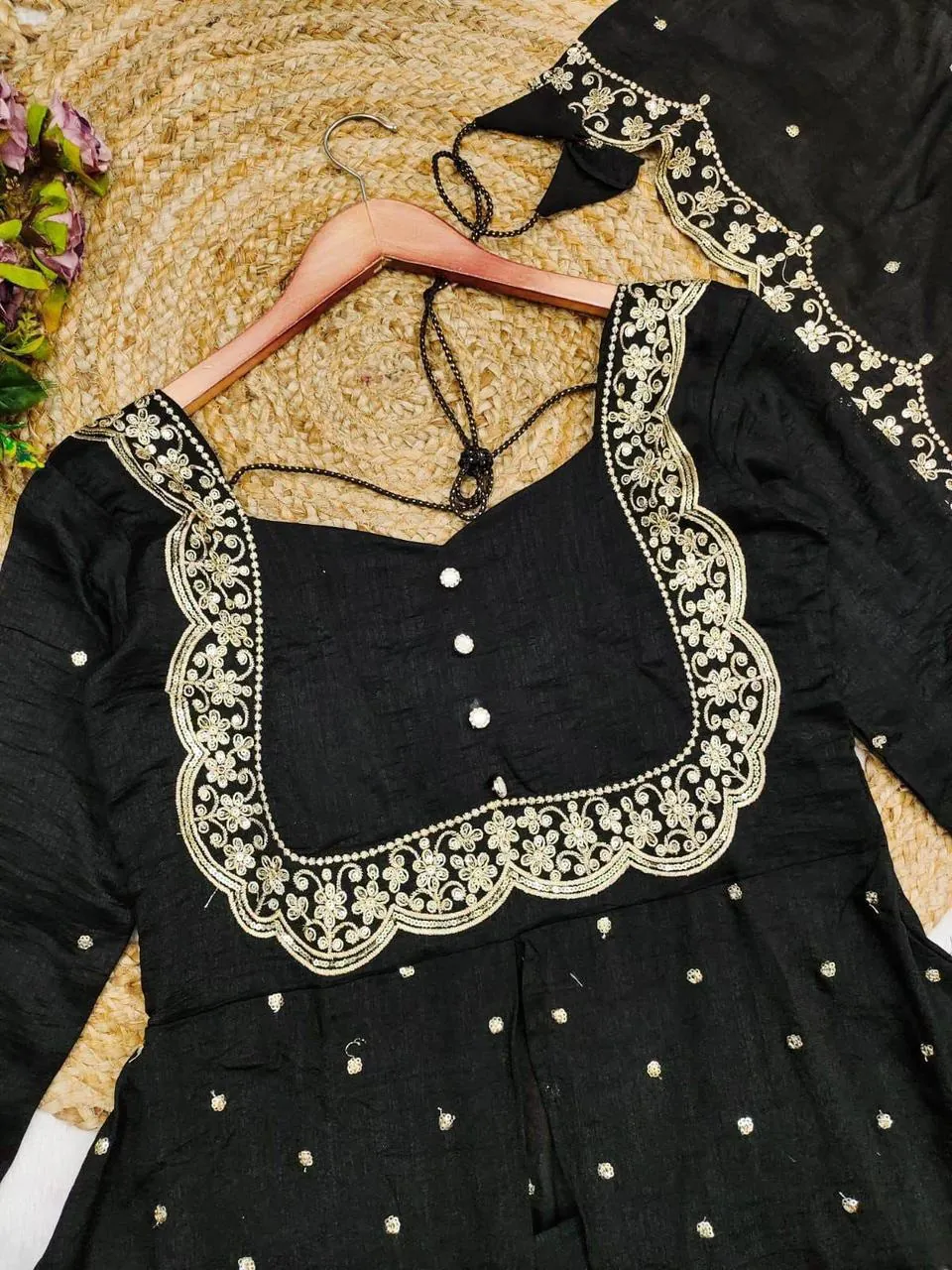 Black Embroidered Anarkali Suit