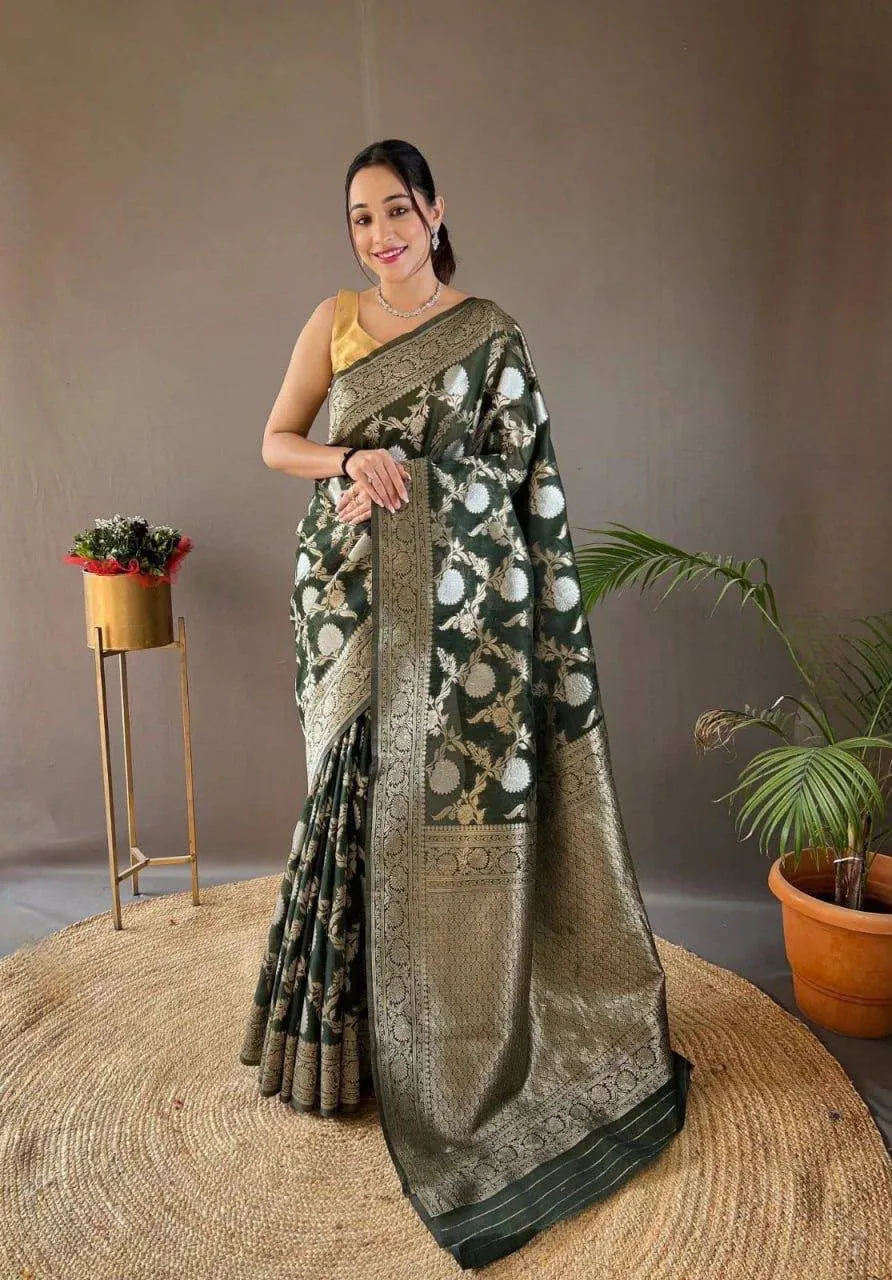 Forest Green Banarasi Silk Saree