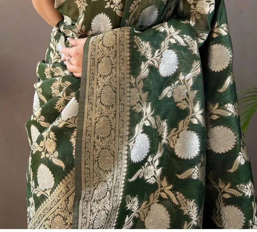 Forest Green Banarasi Silk Saree