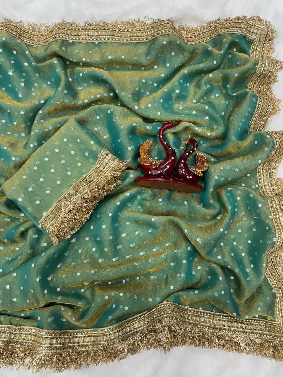 Jade Tissue Fringe Saree