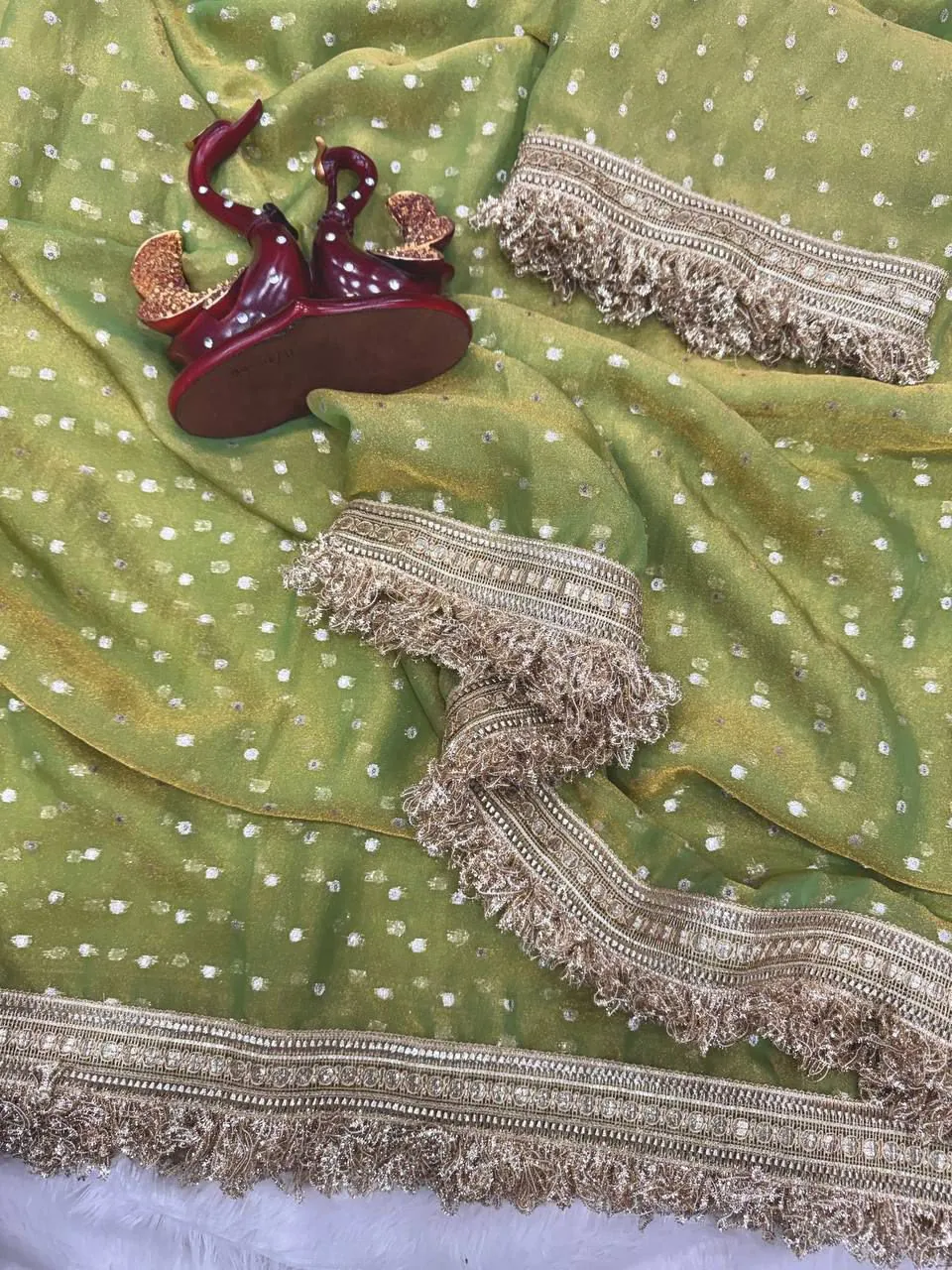 Lime Tissue Fringe Saree