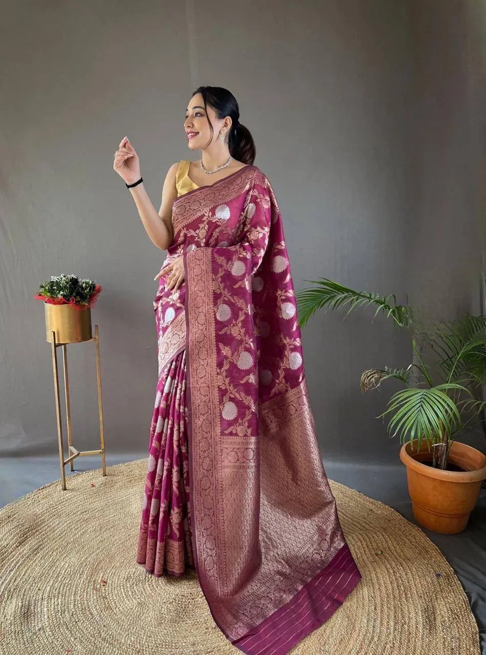 Magenta Banarasi Silk Saree