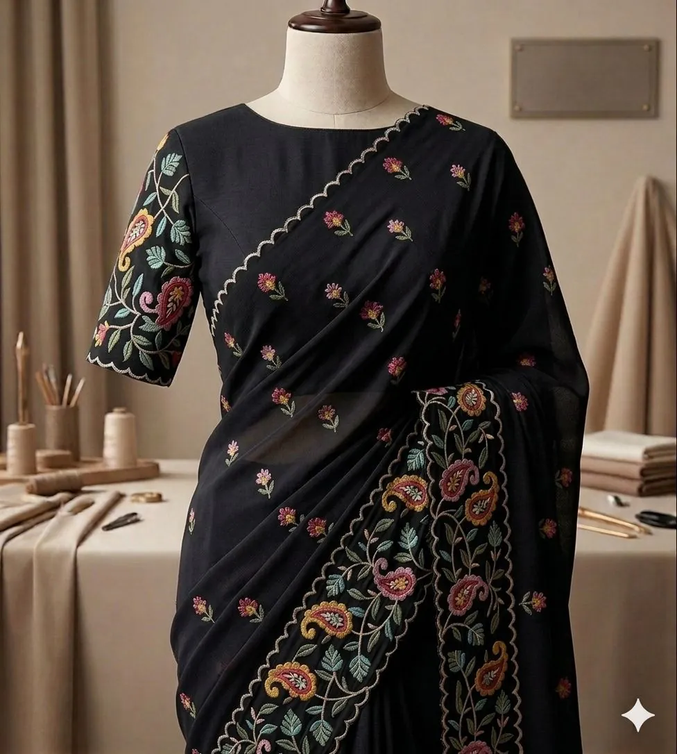 Noir Paisley Embroidered Saree