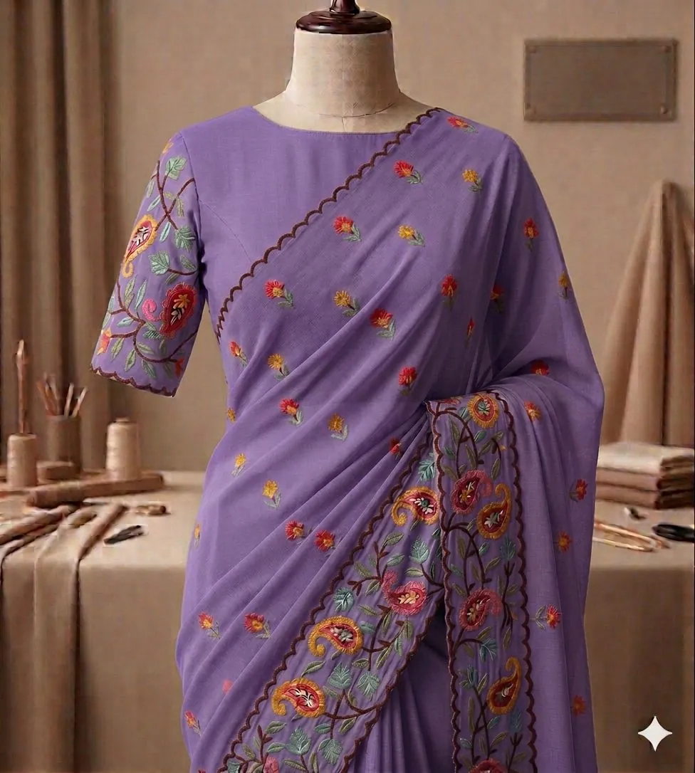Violet Paisley Embroidered Saree